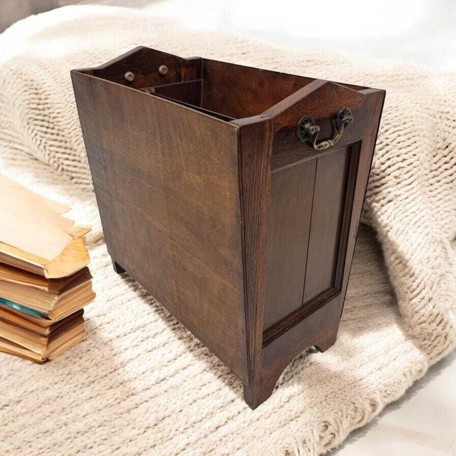 Antique Oak Magazine Rack / Brown Oak C1920