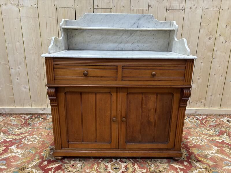 Meuble De Toilette En Noyer Et Marbre De Carrare photo for sale