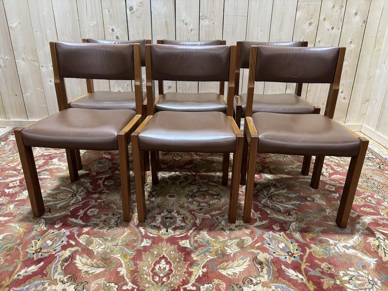 Série De 6 Chaises Dans Le Goût De Regain Assises Cuir photo furniture