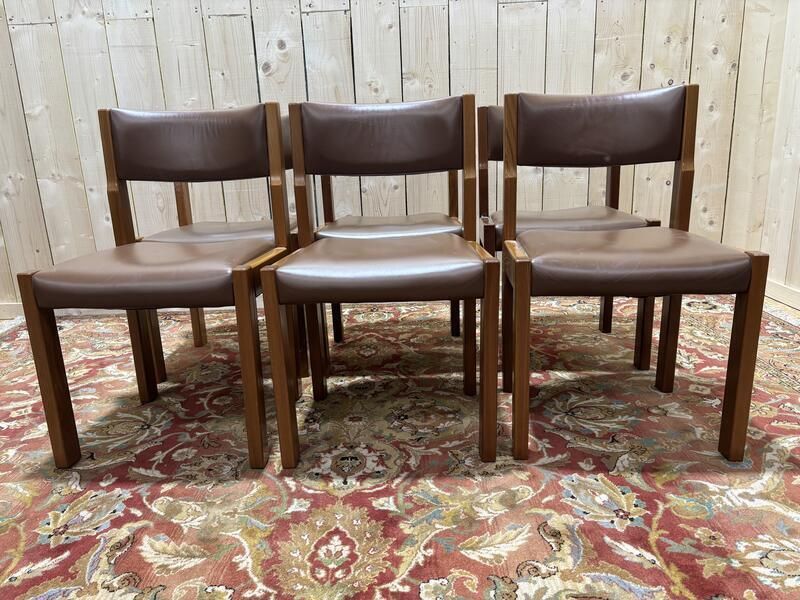 Série De 6 Chaises Dans Le Goût De Regain Assises Cuir photo vinterior