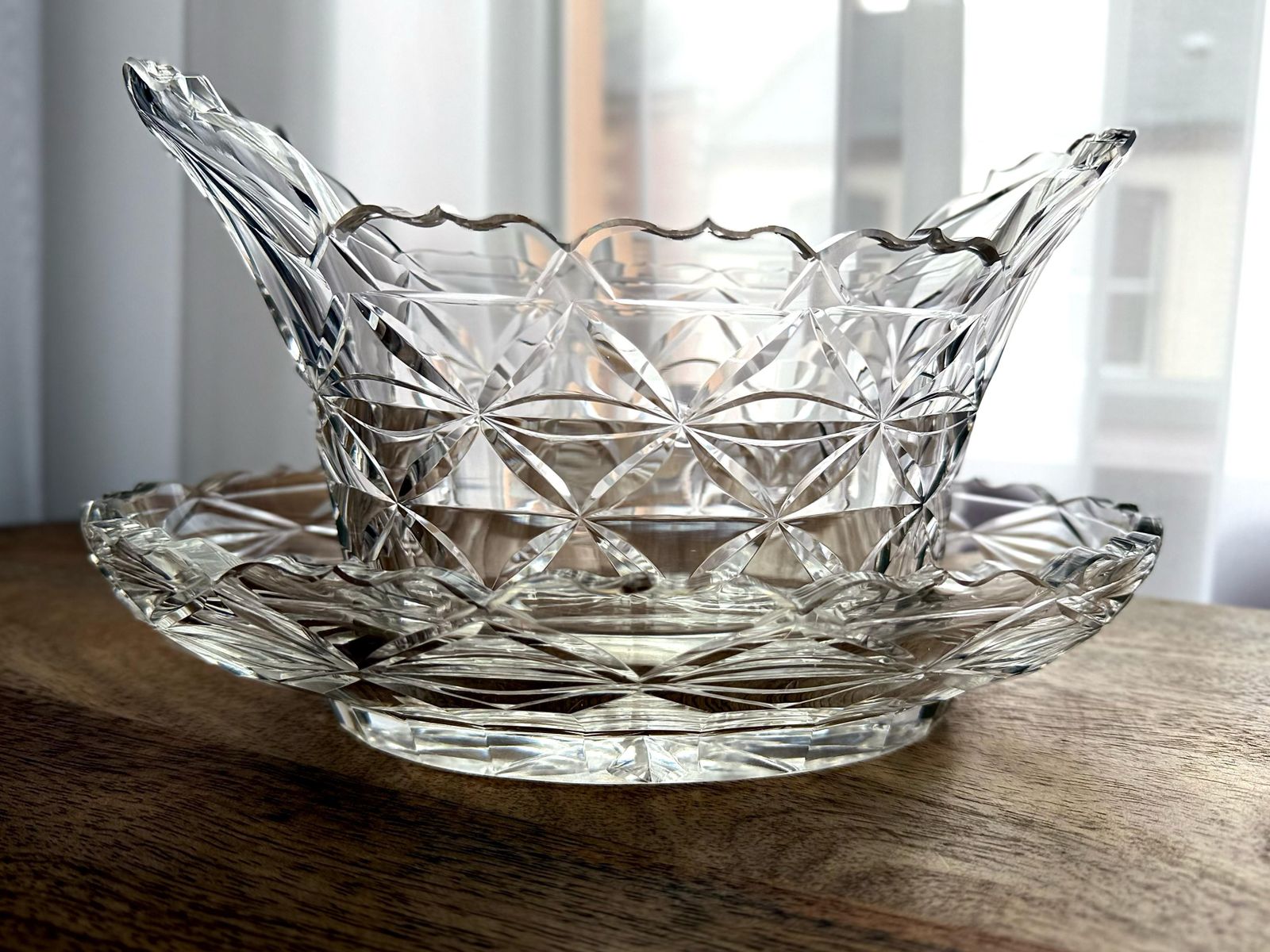Rare Set Of 3 Irish Georgian Cut Glass Bowls With Original Underplates, Circa 1780 1800 photo for sale