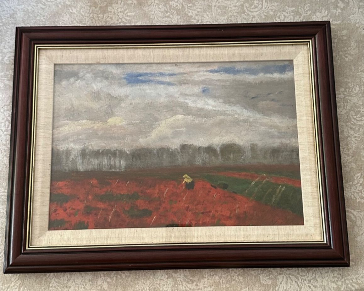 Impressionist Style Oil Depicting Poppy Field Signed & Framed Painting