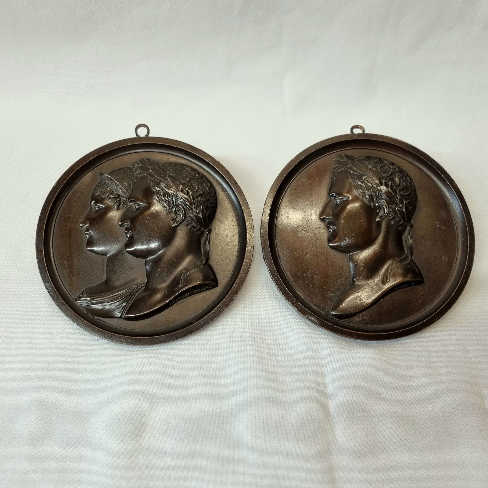 A Fine Early 19th Century Pair Of Beautifully Cast Bronze Wall Hanging Plaques Of Napoleon Bonaparte And Marie Louise, Empress Of France. photo for sale