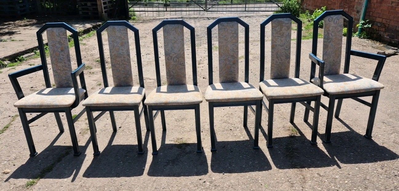 Set Of 6 (2 Carvers) Blue Marble Effect Wooden Framed Dining Chairs By Caxton