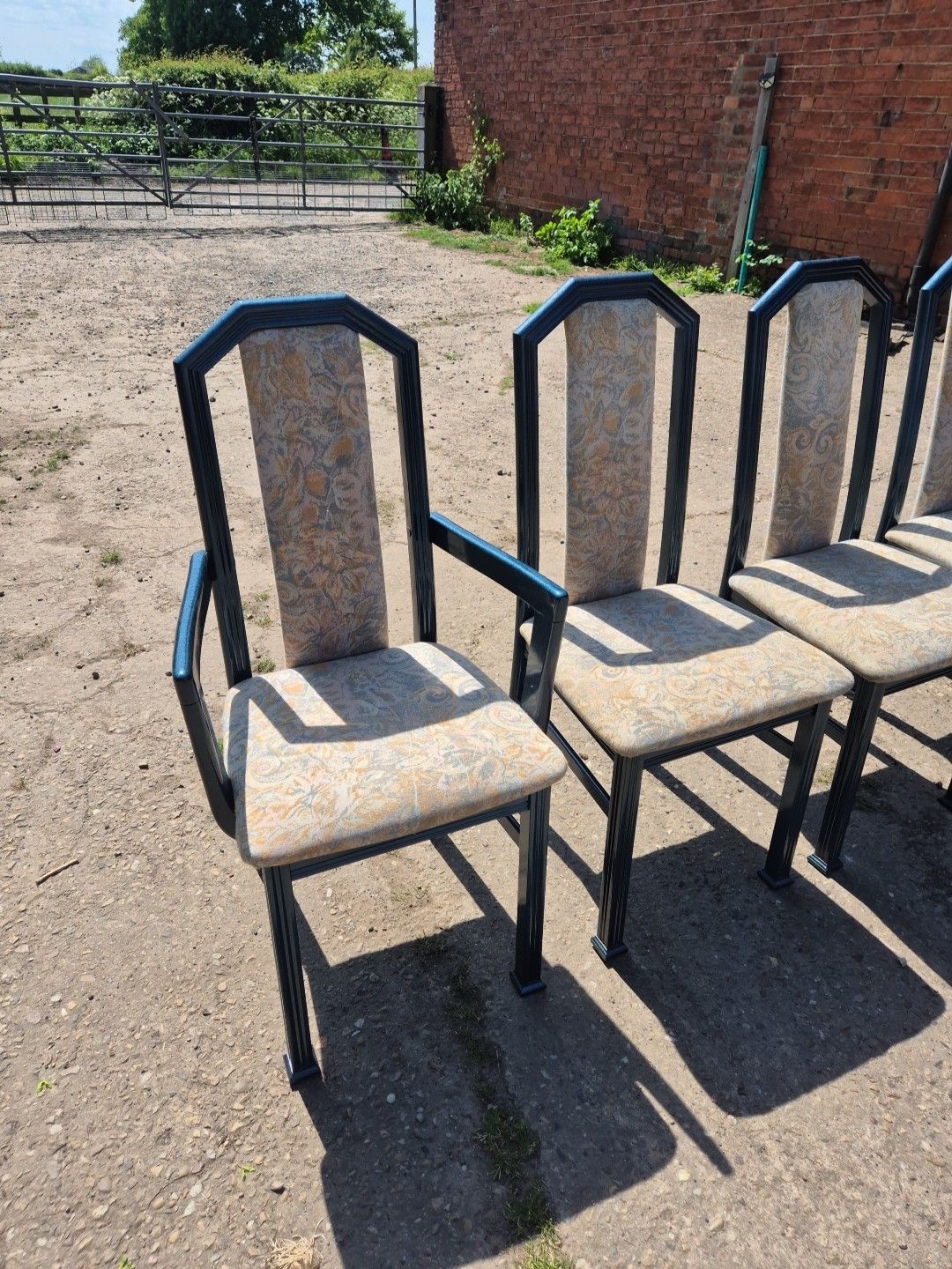 Set Of 6 (2 Carvers) Blue Marble Effect Wooden Framed Dining Chairs By Caxton photo furniture