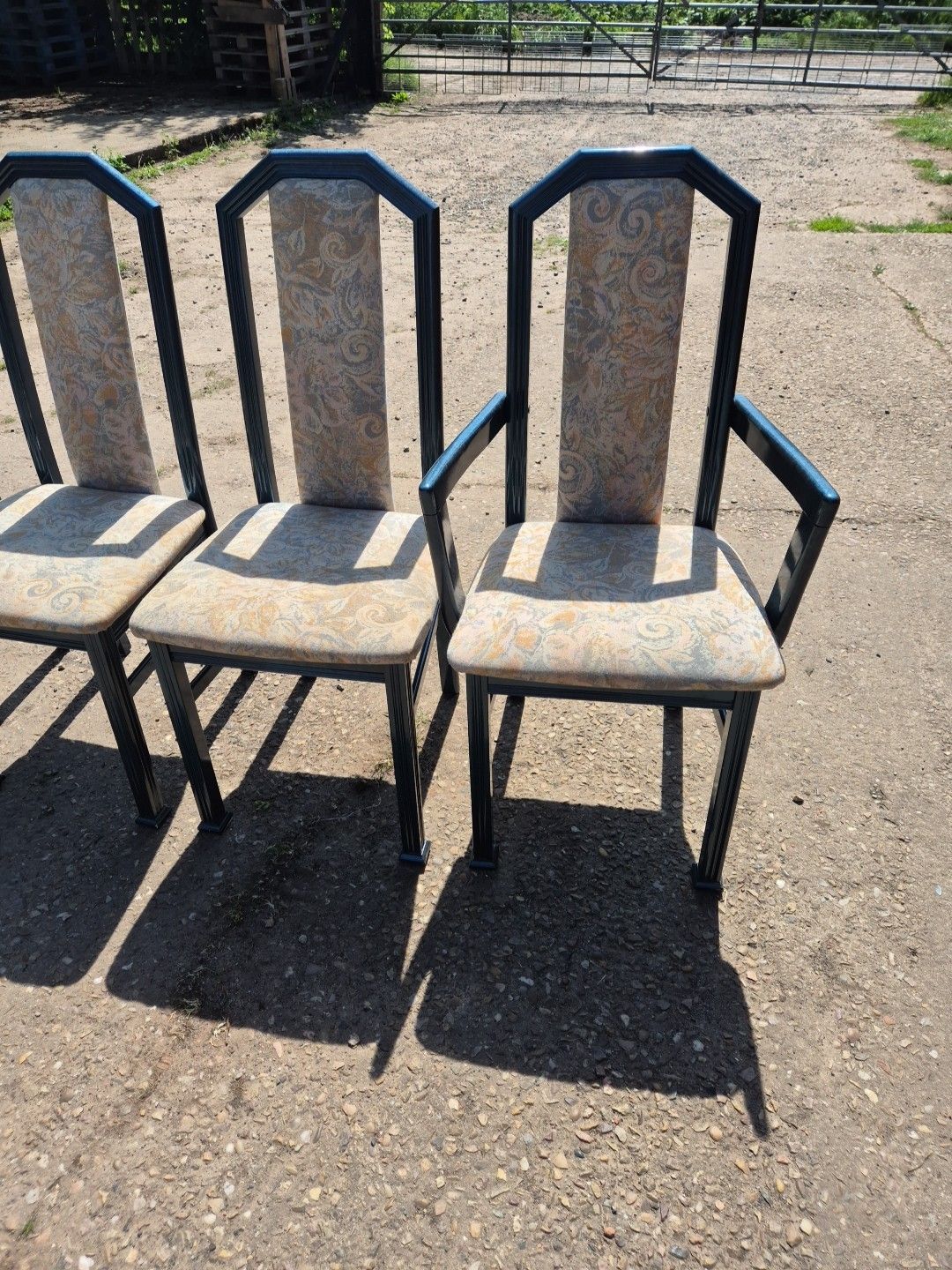Set Of 6 (2 Carvers) Blue Marble Effect Wooden Framed Dining Chairs By Caxton photo Furniture