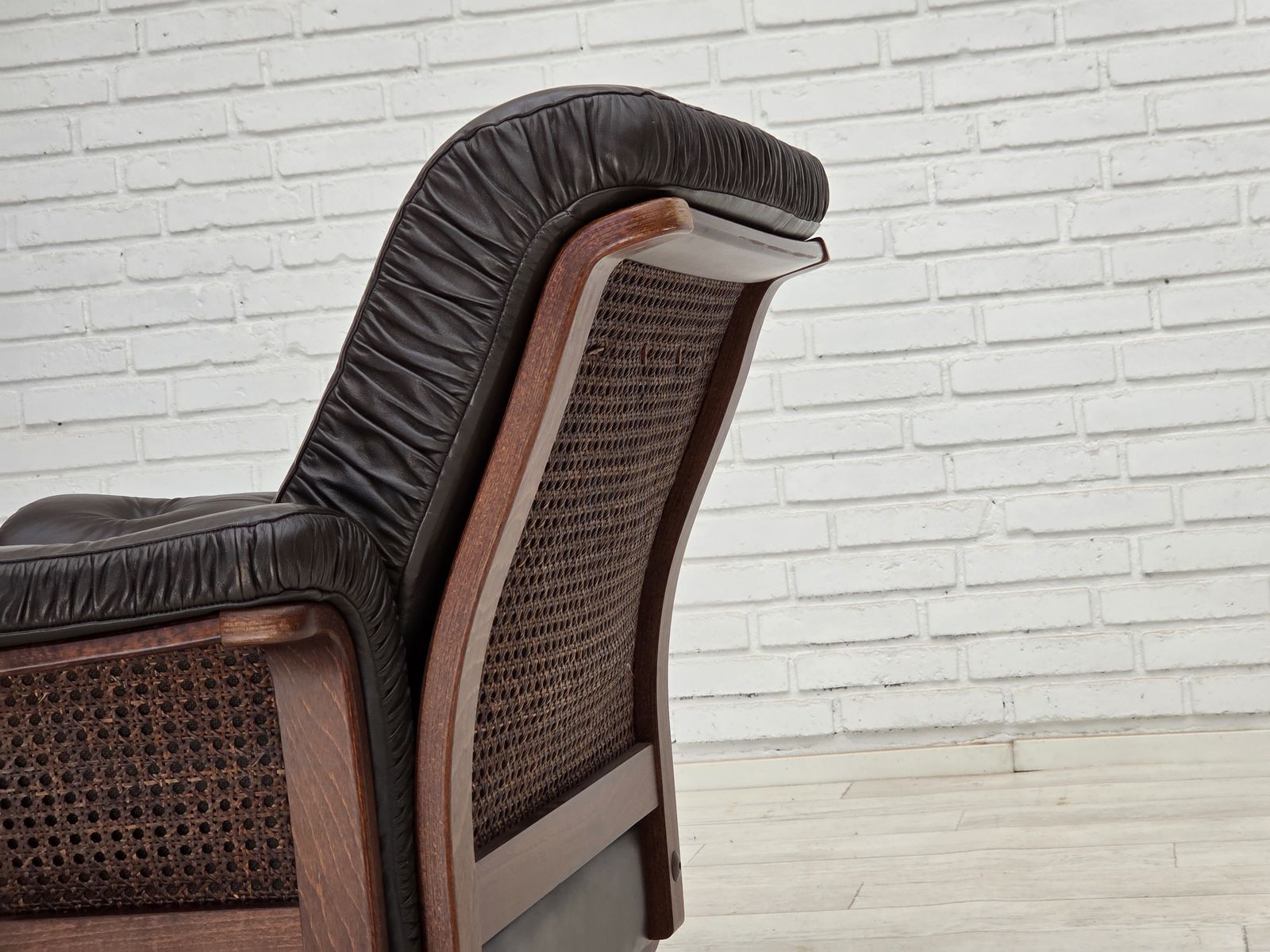 1970s, Scandinavian Armchair, Brown Furniture Leather, Teak Wood Legs. photo buy