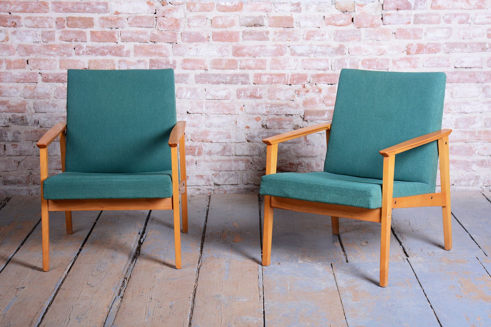 Furniture Pair Of Restored Mid Century Armchairs, By Jitona Soběslav, Beech, Czech. 1960s photo