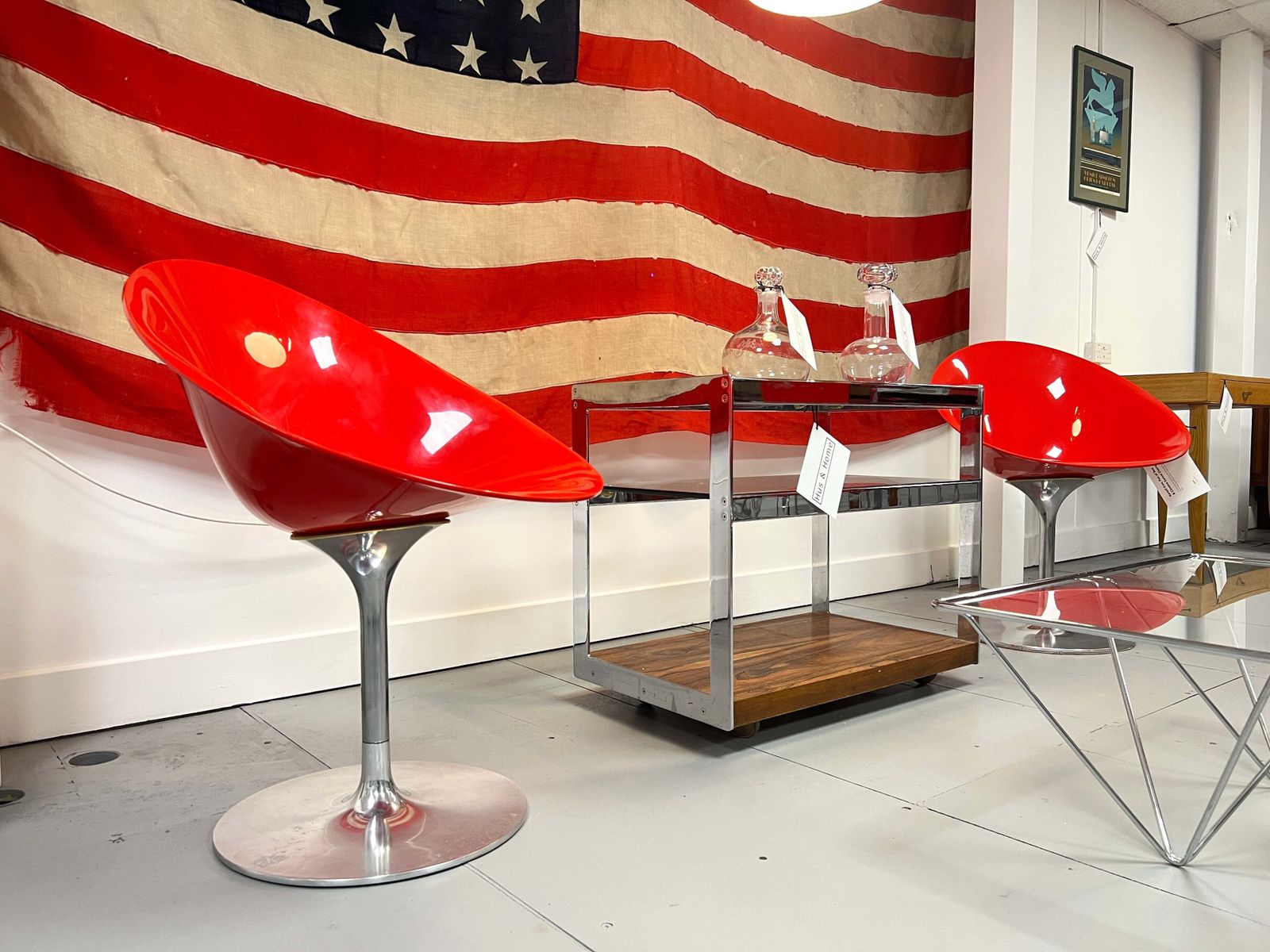 Kartell Eros, Pair Of Red & Chrome Swivel Chairs photo furniture