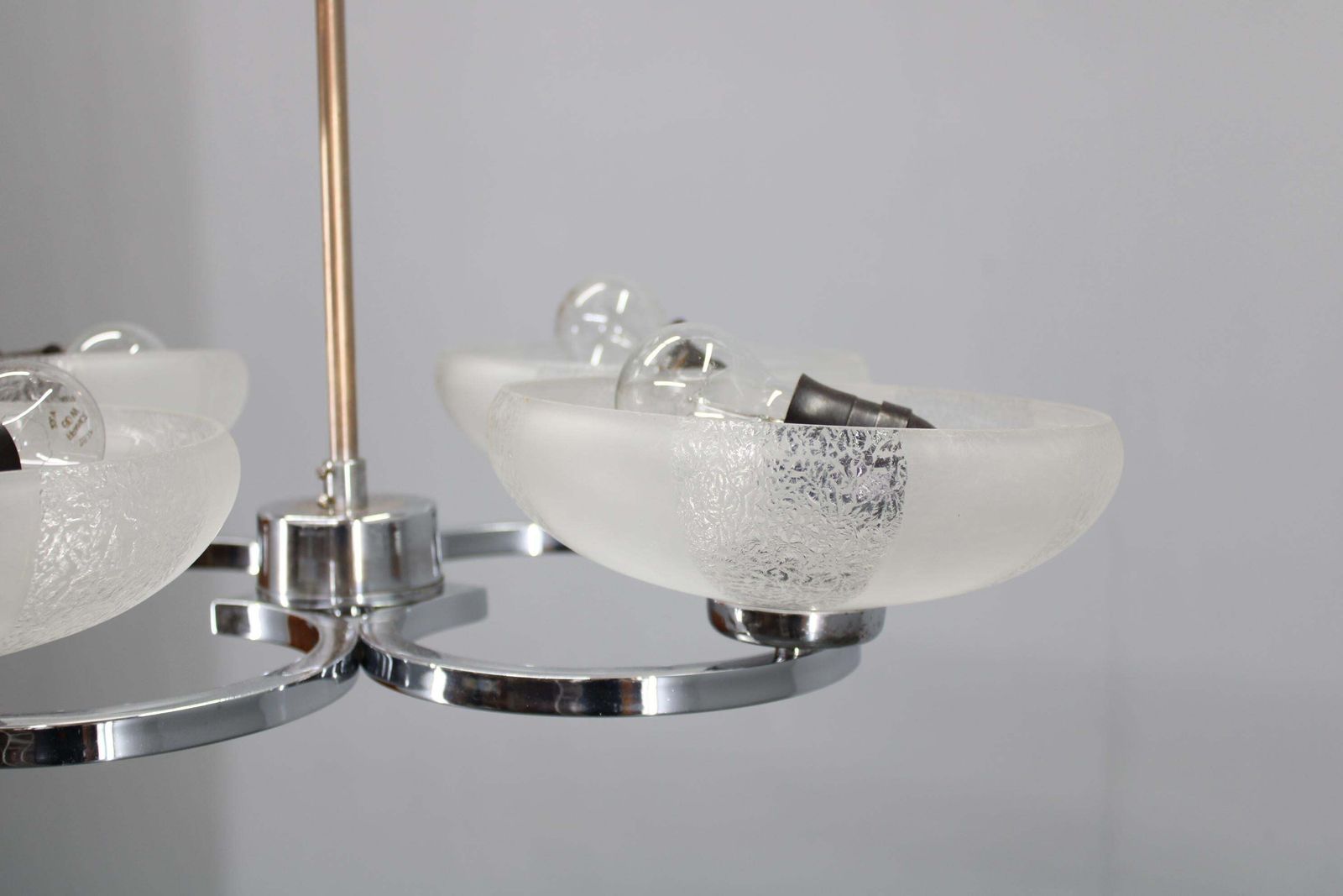 photo for sale 1950s Chrome And Glass Chandelier By Napako, Czechoslovakia