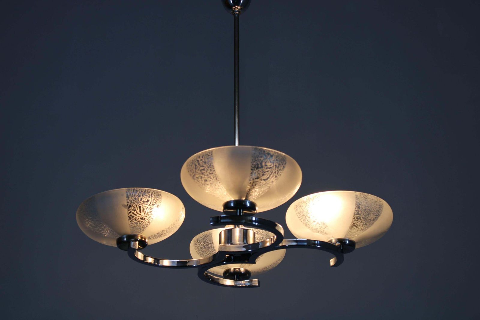 photo vinterior 1950s Chrome And Glass Chandelier By Napako, Czechoslovakia