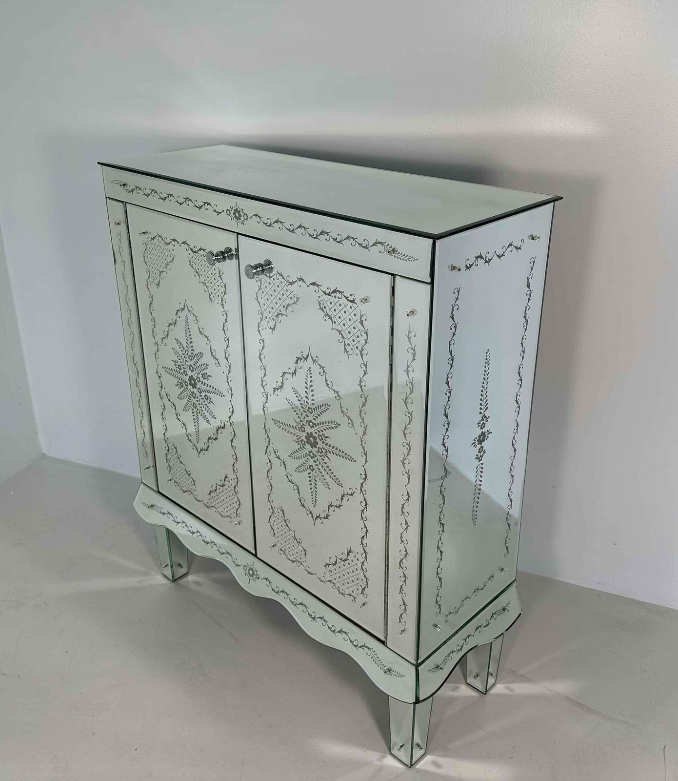 Italian Engraved Murano Glass Mirror Cabinet, Art Deco Style photo for sale