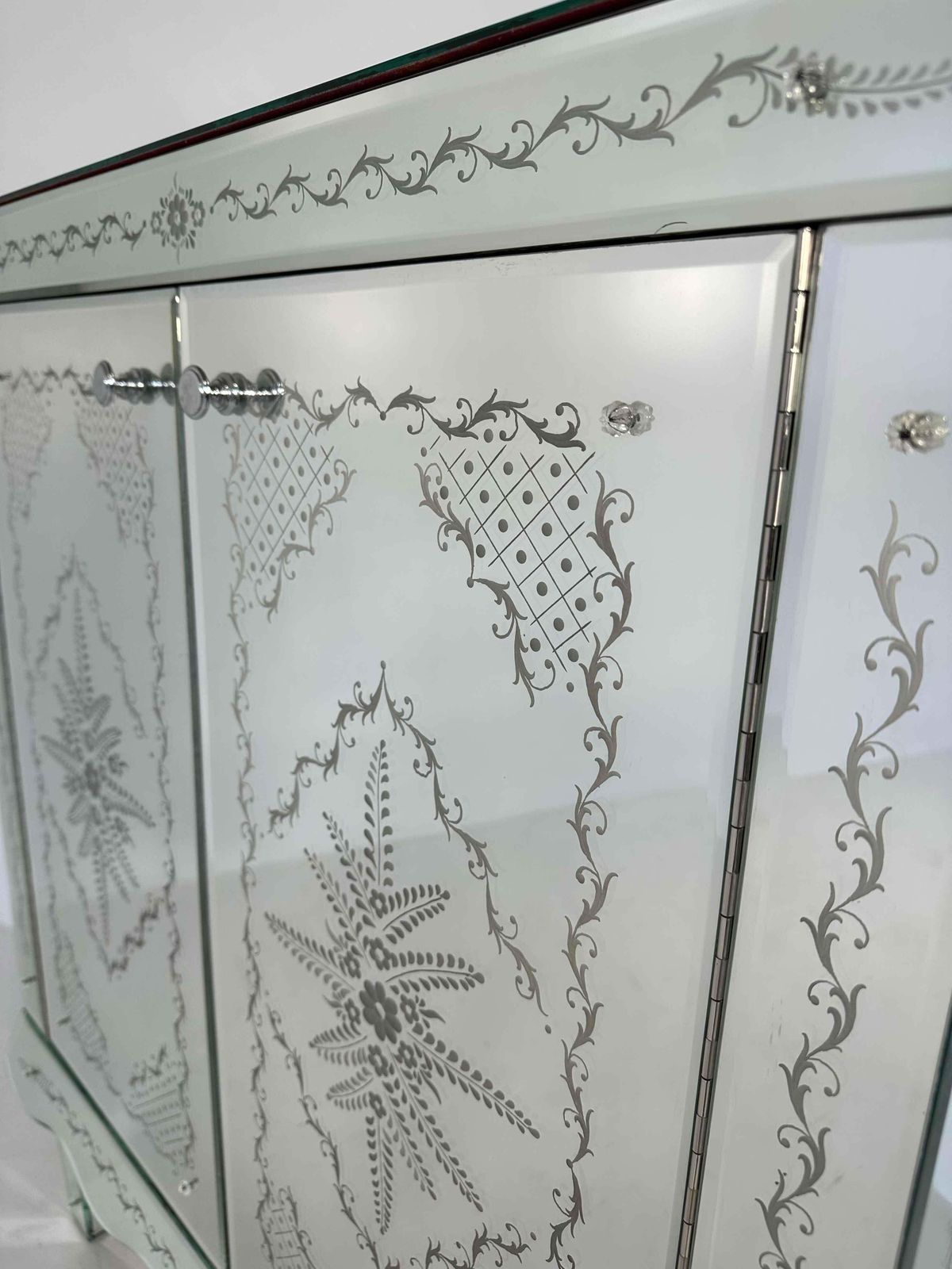 Italian Engraved Murano Glass Mirror Cabinet, Art Deco Style photo 3885.0