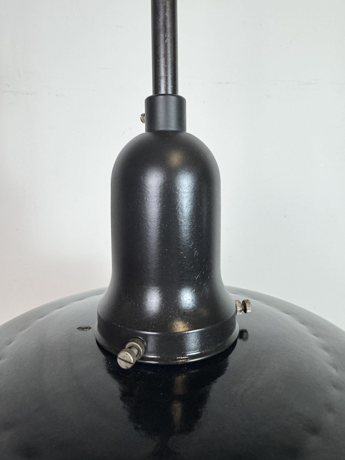 Industrial Black Enamel Factory Lamp With Porcelain Top, 1950s photo furniture
