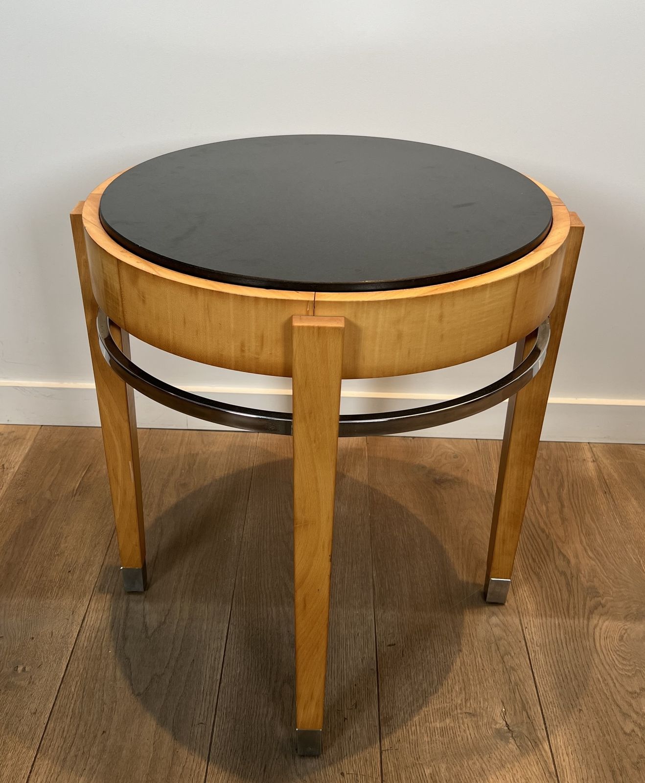 Sycamore Veneer, Chrome And Marble Top Pedestal Table photo 2250.0