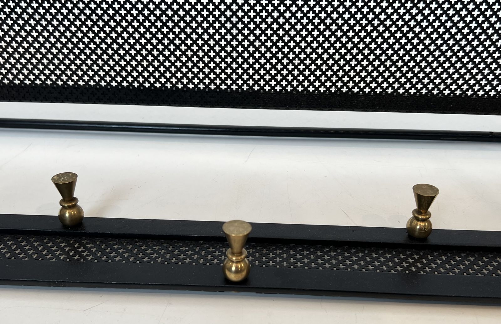 photo vintage Coat Rack In Black Lacquered Metal, Perforated Sheet Metal And Brass In The Style Of Mathieu Matégot