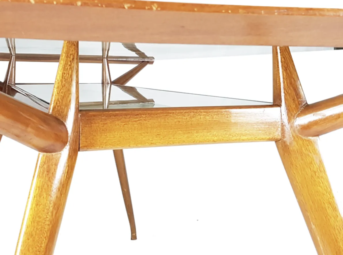 Mid Century Italian Modern Beech Wood And Glass Dining Table From Isa, 1950s photo furniture
