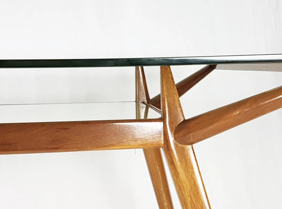 Mid Century Italian Modern Beech Wood And Glass Dining Table From Isa, 1950s photo 6700.0