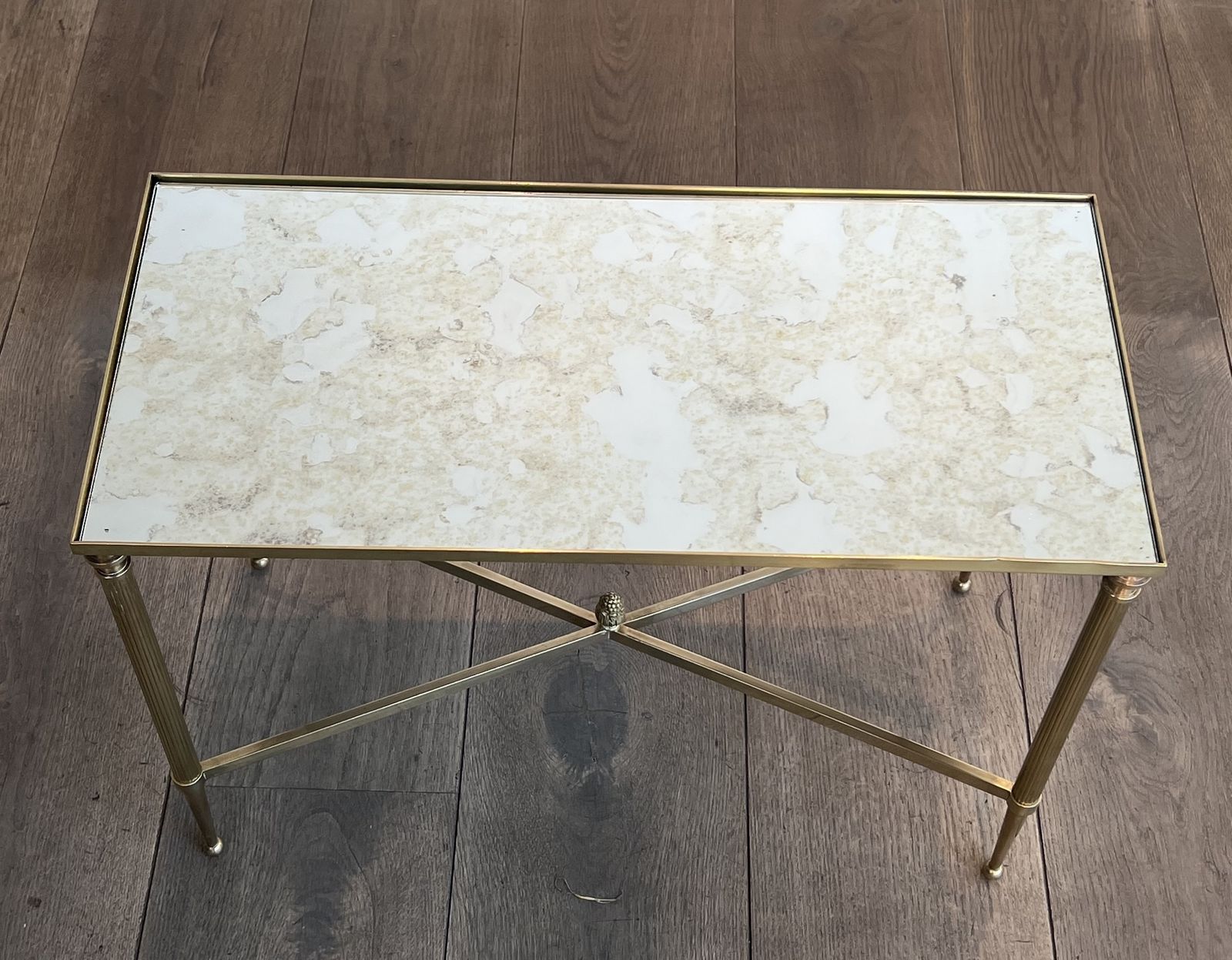 photo vintage Pair Of Antique Brass Mirror Top End Tables From Maison Jansen