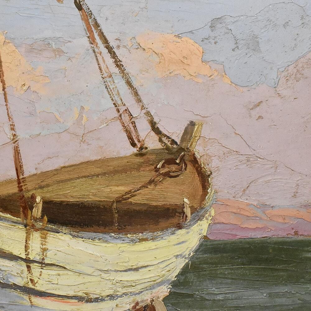 Marine Painting, Cote Azur Painting, Seascape Painting With A White Boat, Early 20th Century. (Qm520) photo buy