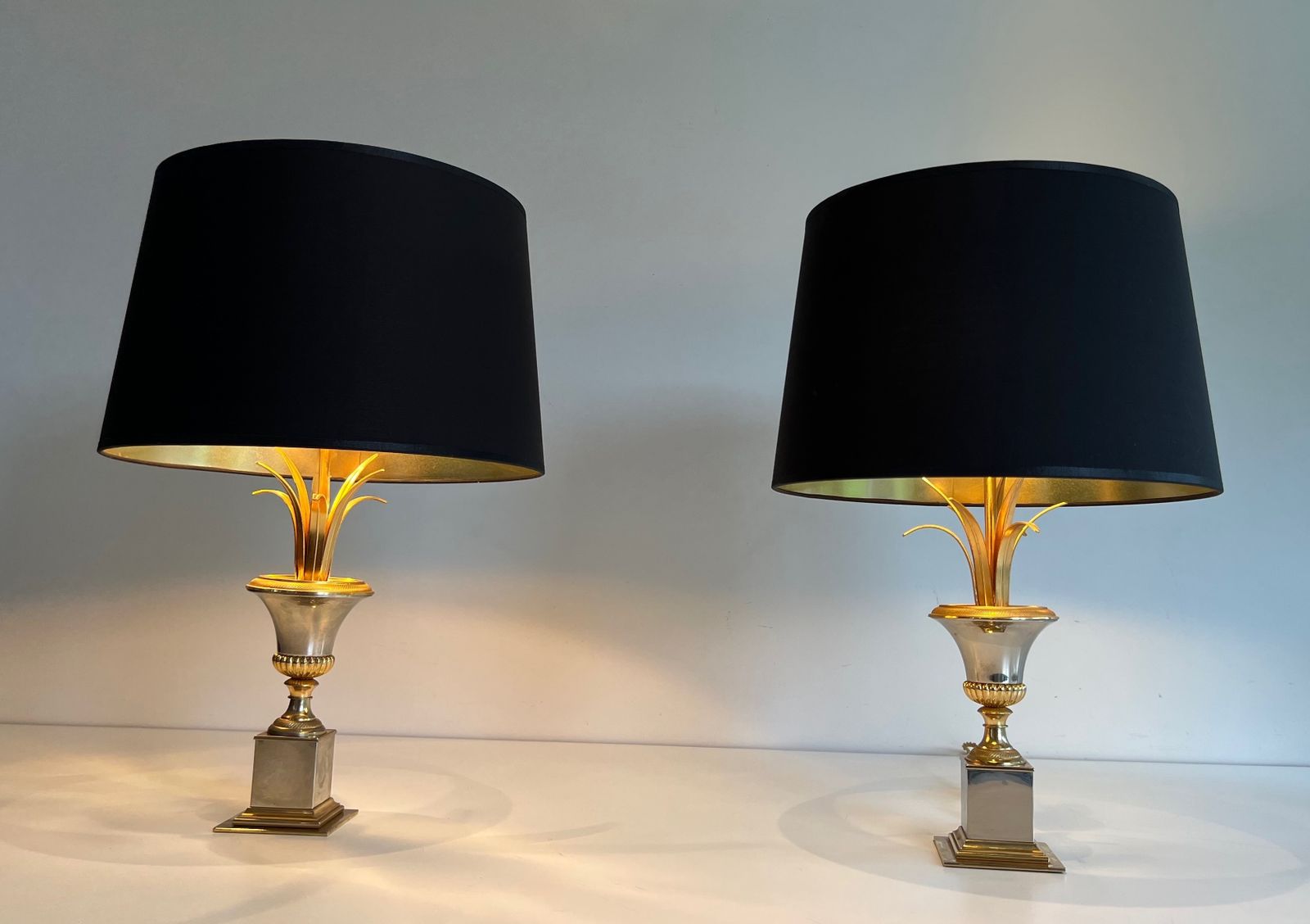 Pair Of Chrome And Brass Palm Tree Lamps In The Style Of Maison Charles. Circa 1970 photo Lighting