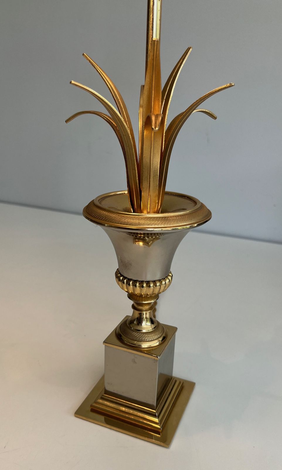 Lighting Pair Of Chrome And Brass Palm Tree Lamps In The Style Of Maison Charles. Circa 1970 photo