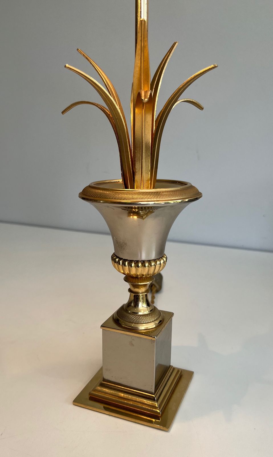 photo vinterior Pair Of Chrome And Brass Palm Tree Lamps In The Style Of Maison Charles. Circa 1970
