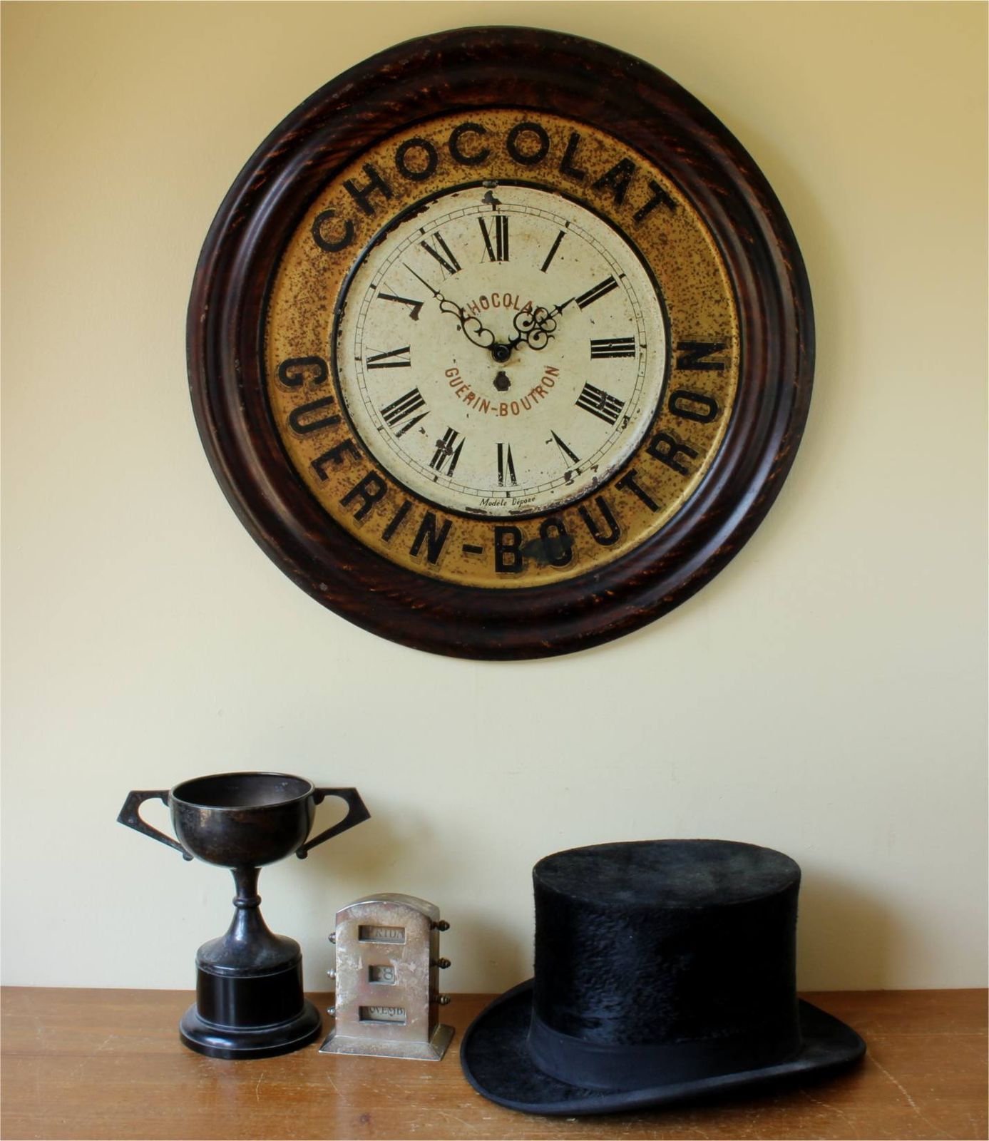 French Guerin Boutron Chocolat Wall Clock. Chocolate Advertising Sign. photo furniture