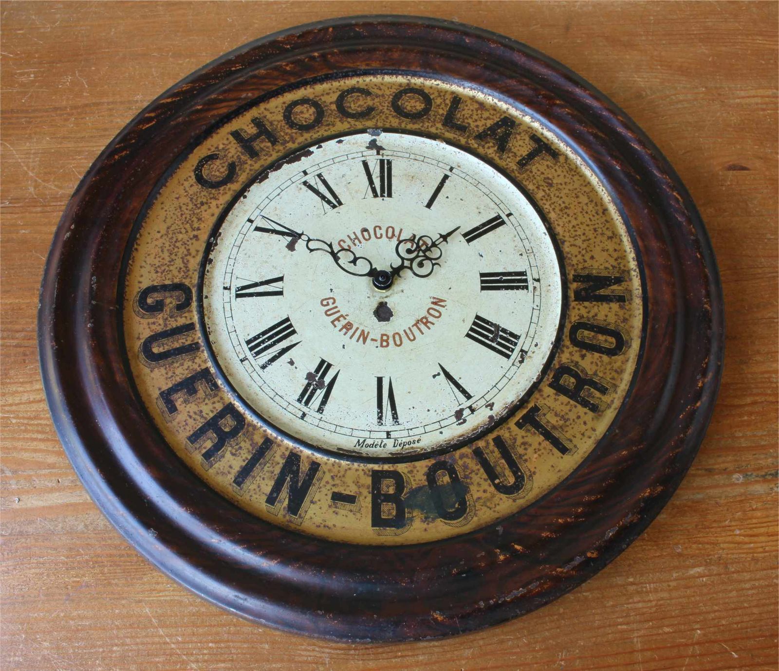 photo furniture French Guerin Boutron Chocolat Wall Clock. Chocolate Advertising Sign.