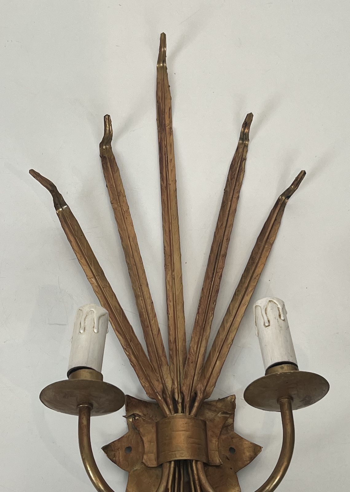 Pair Of Golden Sconces With Ears Of Wheat In The Style Of Coco Chanel photo vinterior