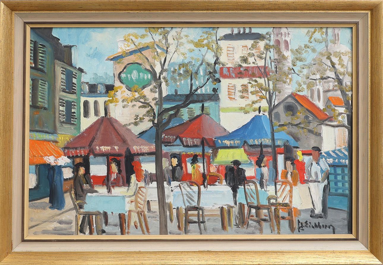 Parisian Café Scene Oil Painting By Swedish Artist Jack Eichborn