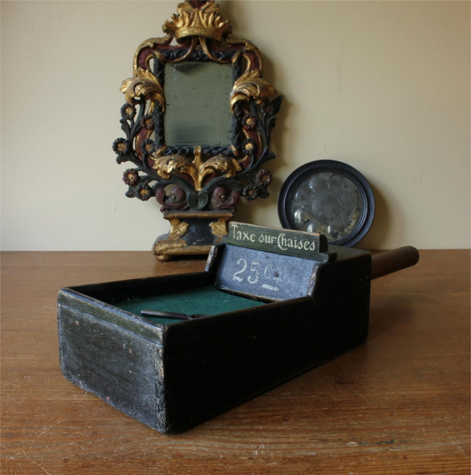 photo for sale French Church Offering Box. Taxe Sur Chaises Collection Tray. Pew Rent.