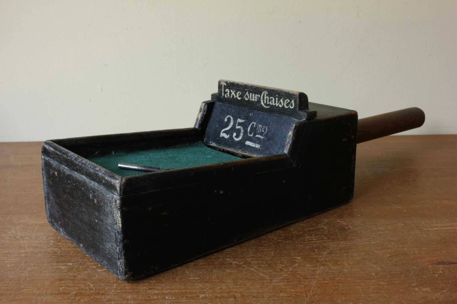 650.0 French Church Offering Box. Taxe Sur Chaises Collection Tray. Pew Rent. photo
