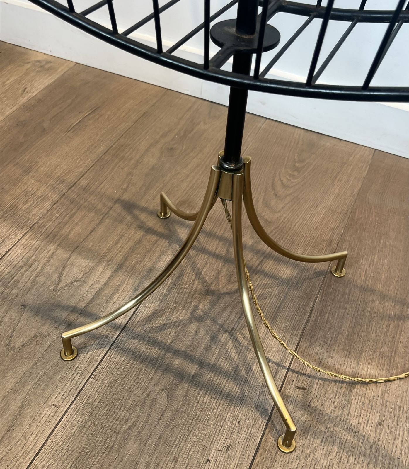 photo furniture Designer Floor Lamp In Black Lacquered Metal And Brass With Incorporating A Magazine Rack