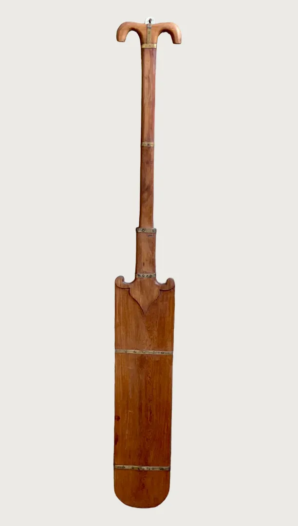 Antique 1900s Tribal Teakwood Oar From Kerala – Handcrafted Paddle With Brass Detailing