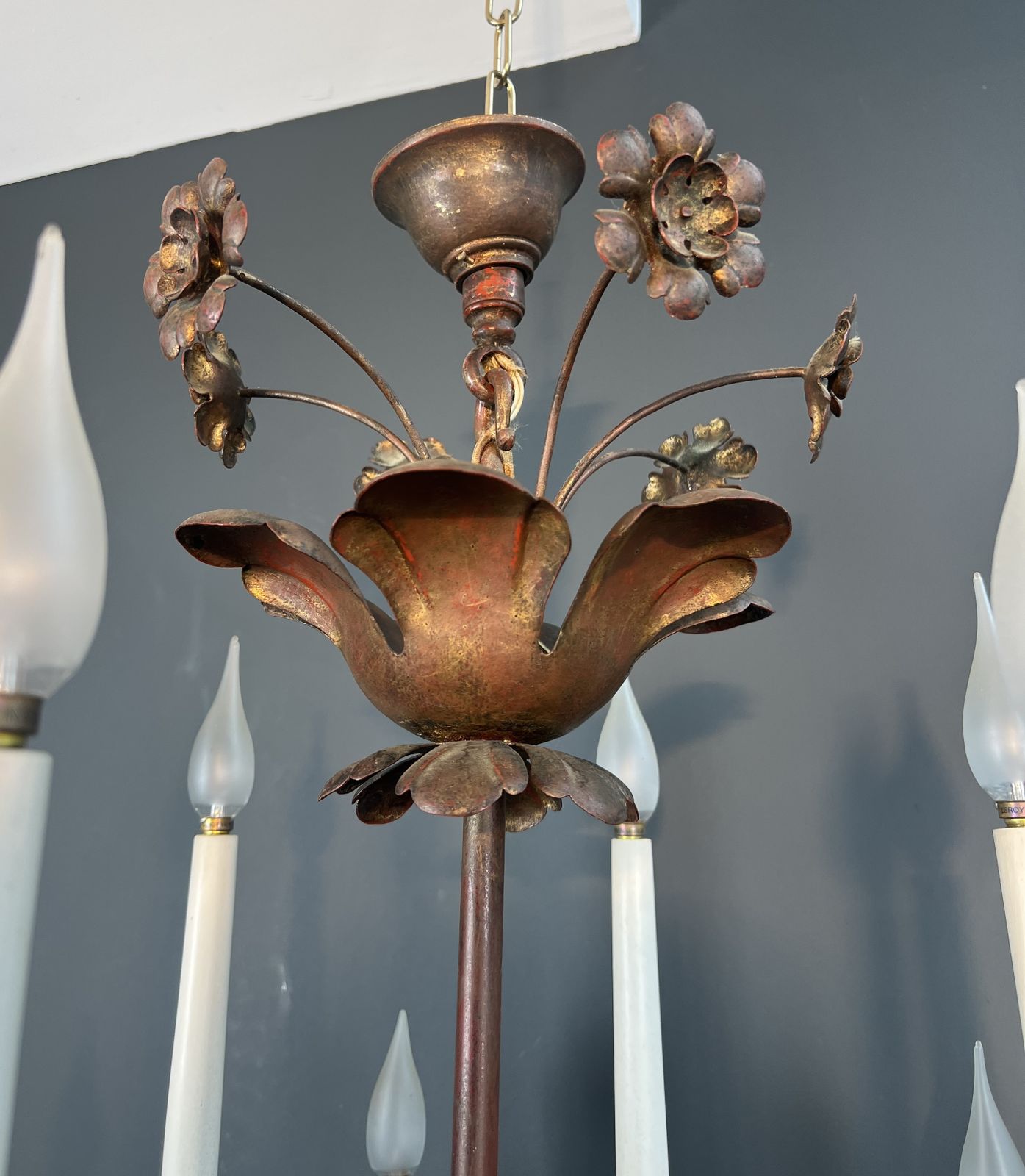 Important 2 Tier Gold Metal Chandelier With 12 Light Arms In The Style Of Maison Baguès photo buy