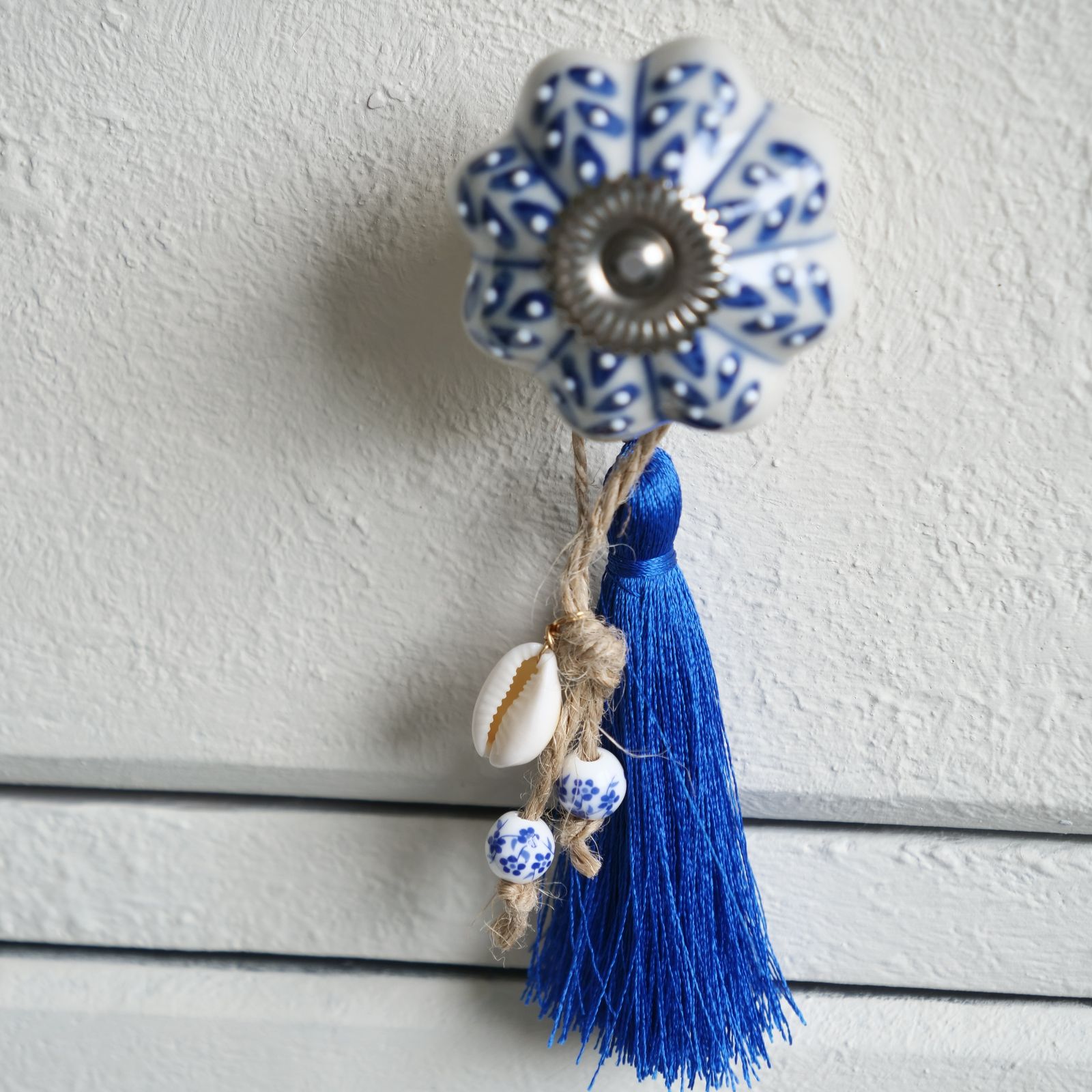 Unique Scallop Chest Of Drawers, Nautical White Cabinet, Blue Ceramic Knobs, Hand Painted With Love photo furniture