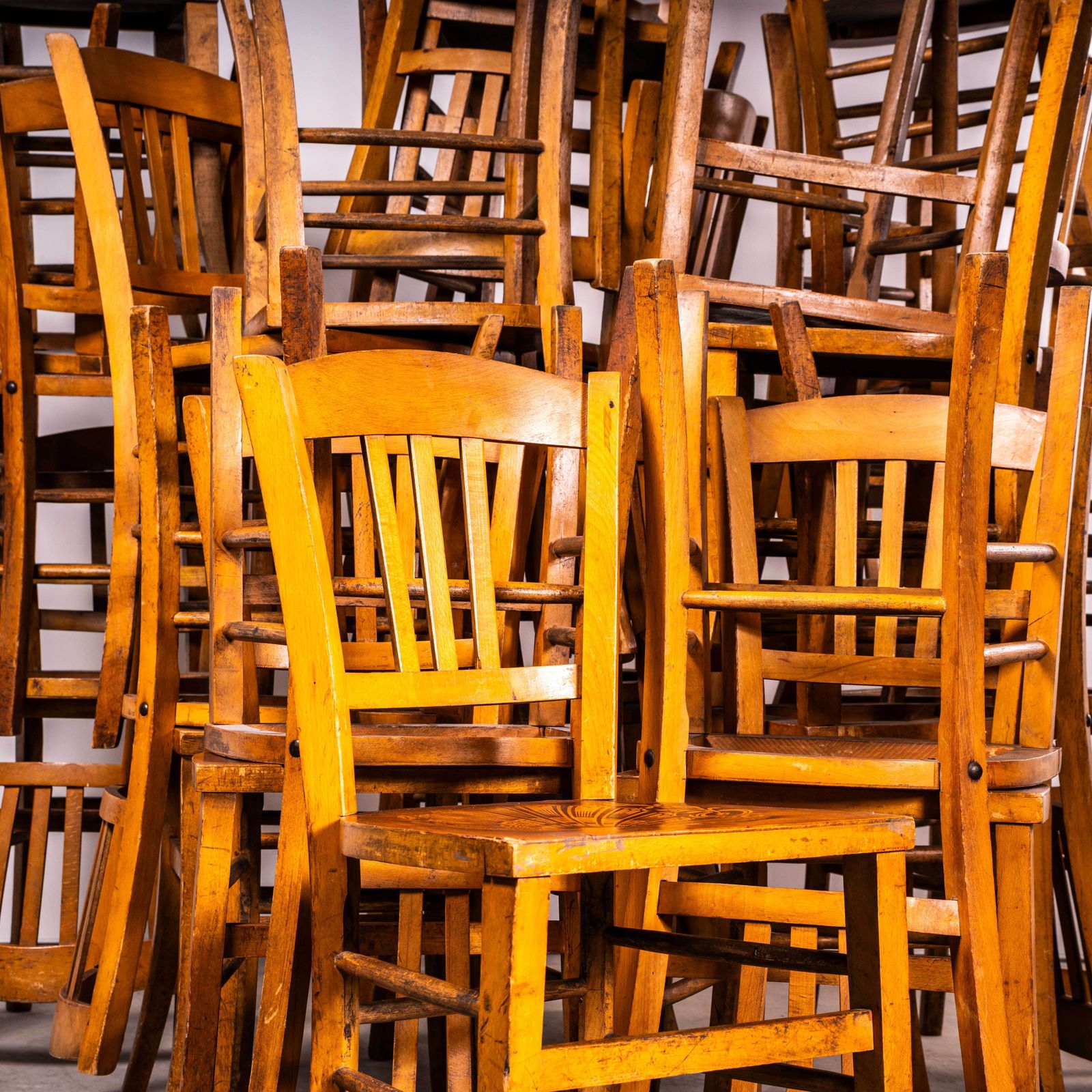1950’s French Warm Oak Farmhouse Dining Chairs – Set Of Four photo Furniture