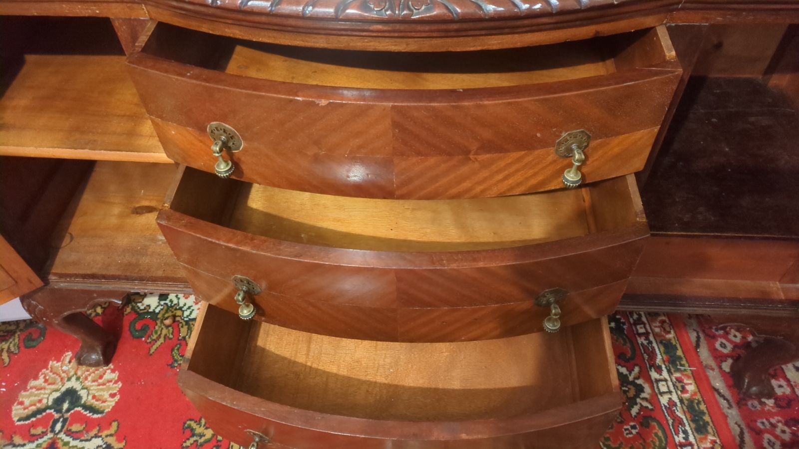 1950's Originally Varnished Mirrored Dresser photo furniture
