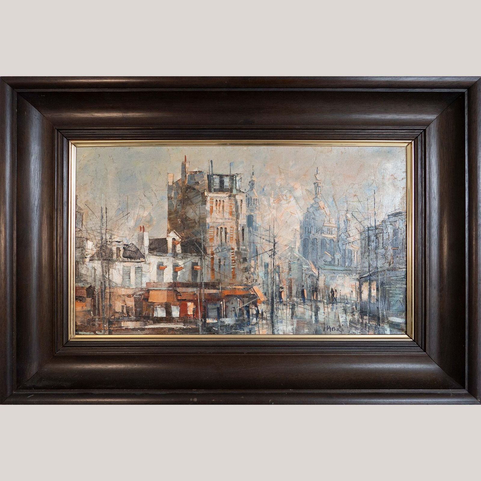 Parisian Street Scene With Sacré Cœur – Framed Mid Century Impressionist Cityscape photo furniture