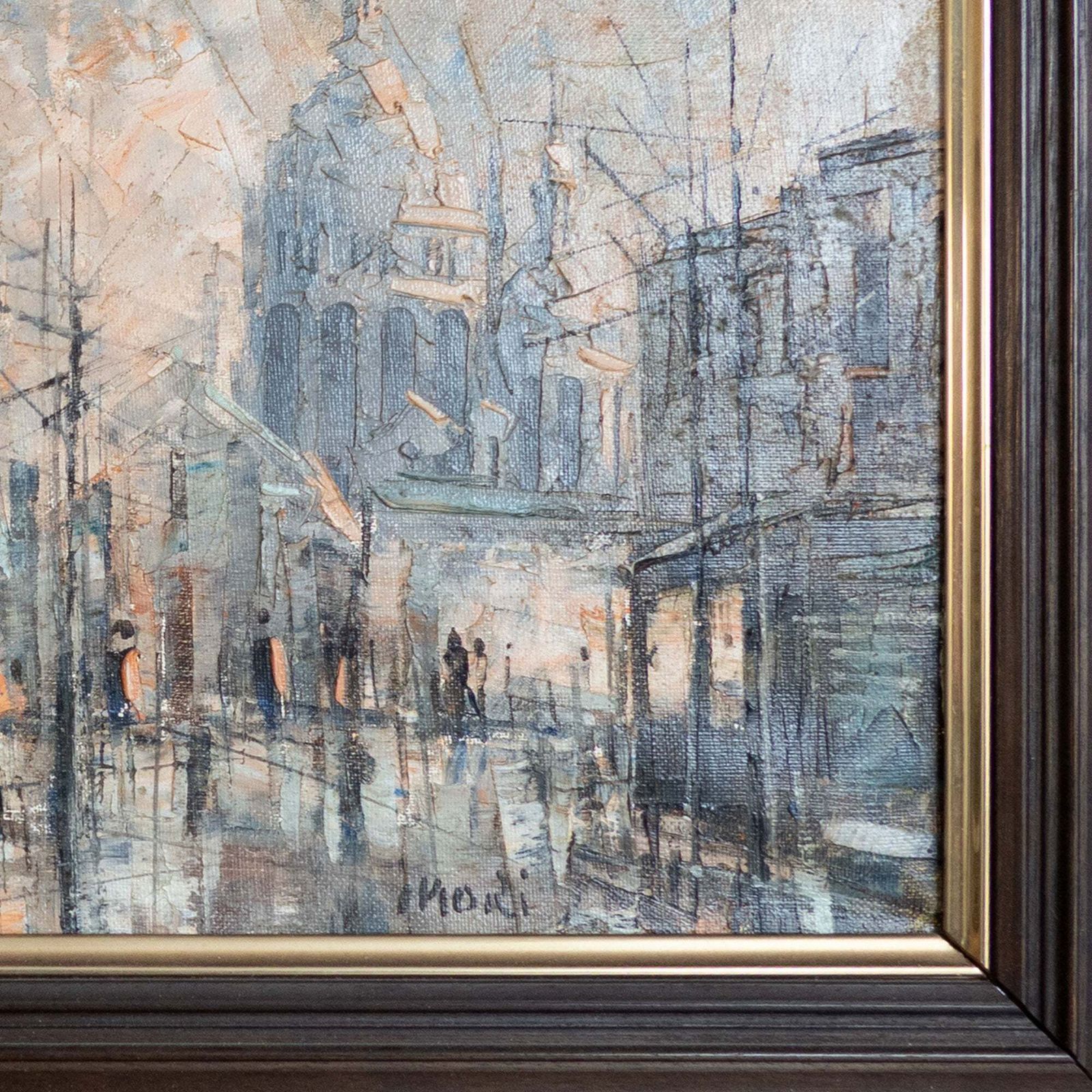 Parisian Street Scene With Sacré Cœur – Framed Mid Century Impressionist Cityscape photo for sale
