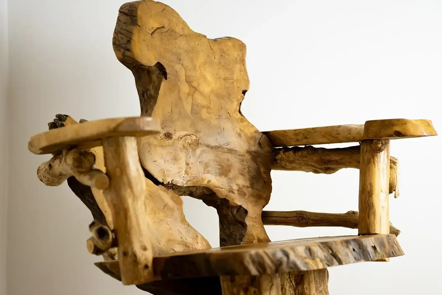 Sculptural 1980s Teak Root Chair – Organic Handmade Armchair, Naive Rustic Construction photo for sale
