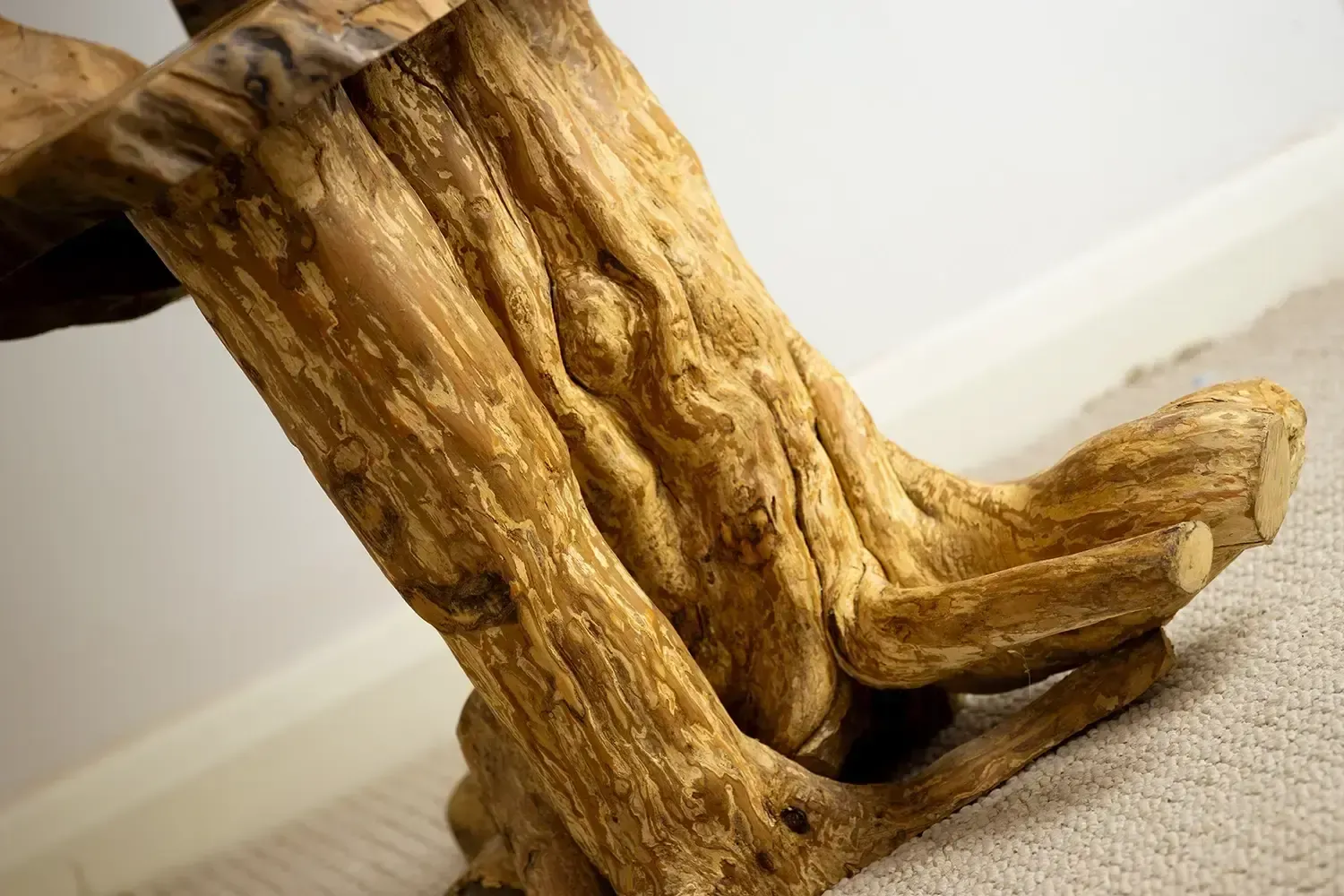 Sculptural 1980s Teak Root Chair – Organic Handmade Armchair, Naive Rustic Construction photo buy