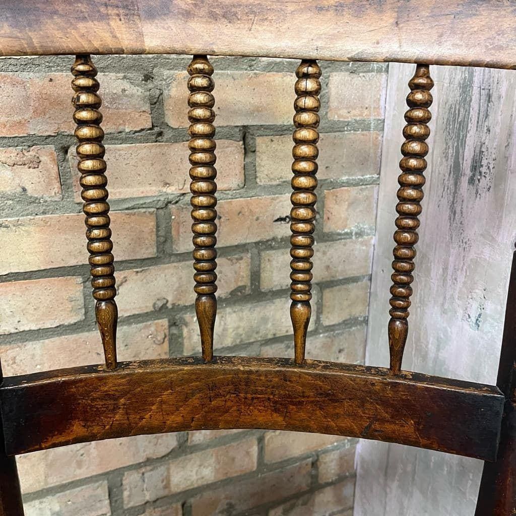 Antique 20thc Wooden Carver Armchair Ornate Beaded Back Turned Legs photo furniture