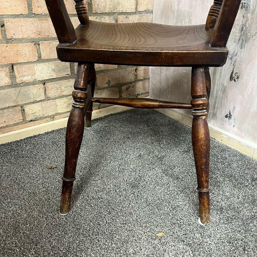 Antique 20thc Wooden Carver Armchair Ornate Beaded Back Turned Legs photo buy