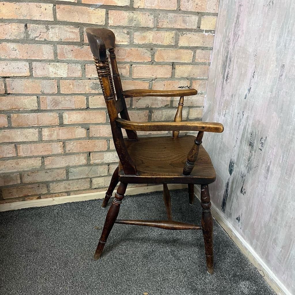 Antique 20thc Wooden Carver Armchair Ornate Beaded Back Turned Legs photo vintage