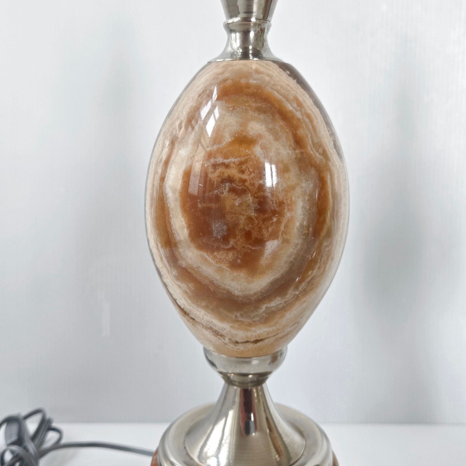 Pair Of Vintage 1970 Marble & Steel Chrome Dlg Barber House Egg Lamps photo Lighting