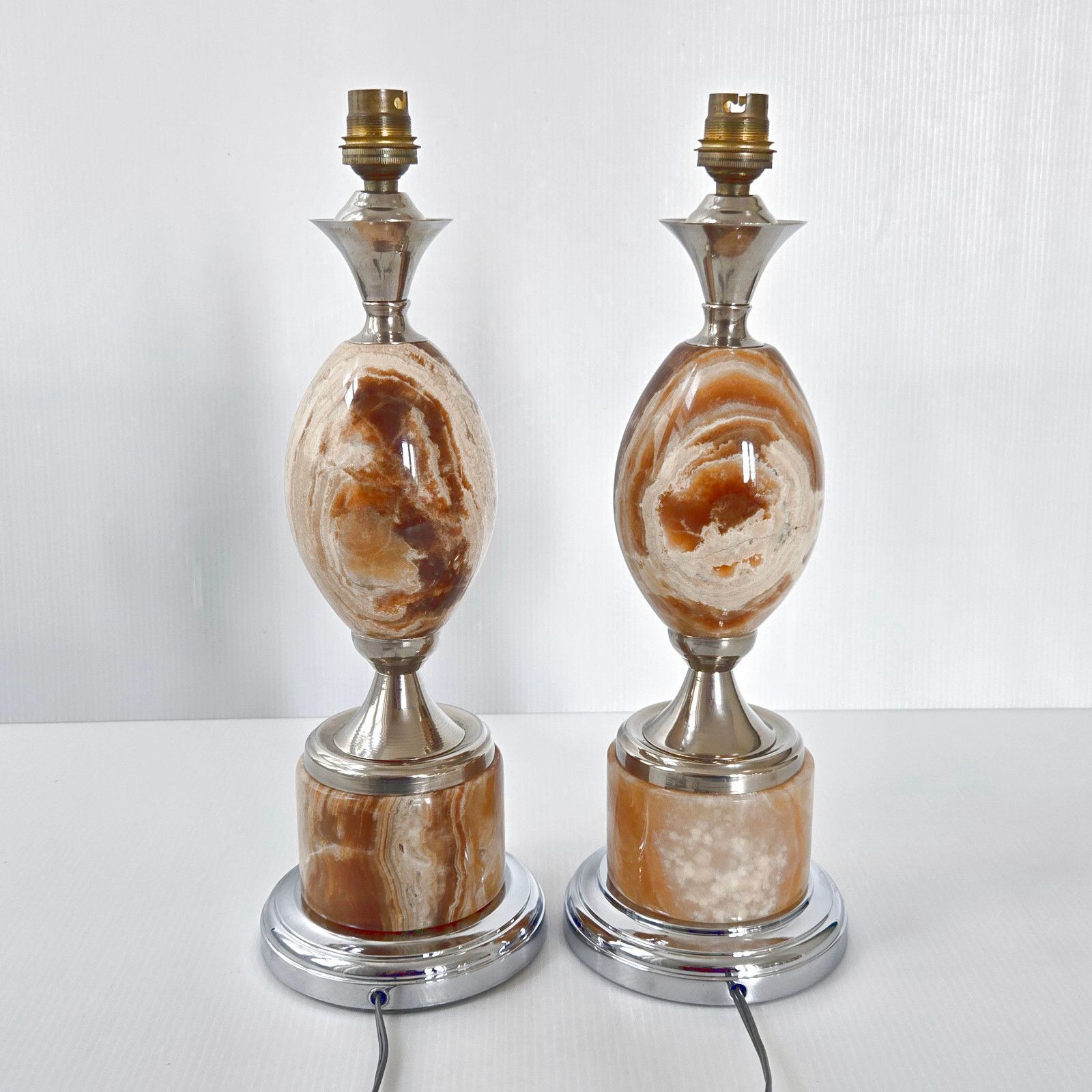 photo for sale Pair Of Vintage 1970 Marble & Steel Chrome Dlg Barber House Egg Lamps
