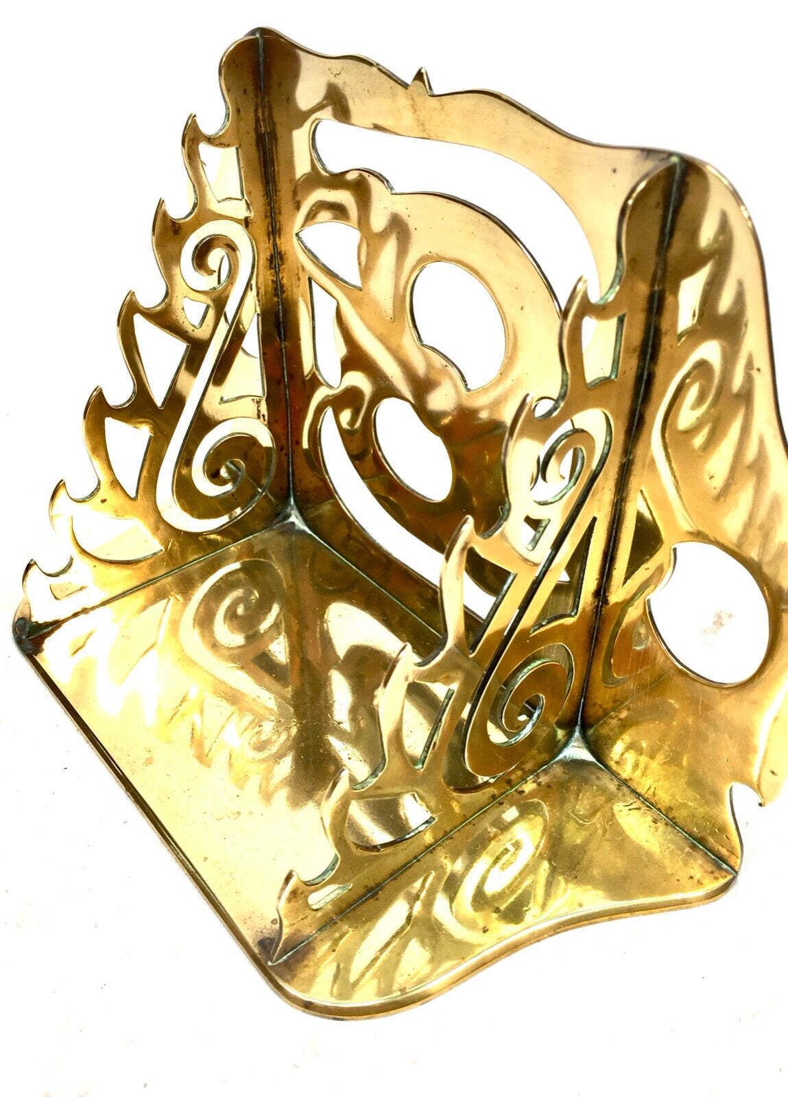Antique Art Nouveau Brass Desktop Tabletop Pen Holder / Display Rack C.1900