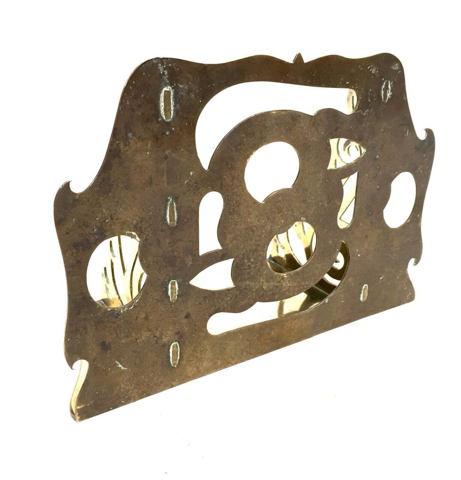 Antique Art Nouveau Brass Desktop Tabletop Pen Holder / Display Rack C.1900 photo vinterior